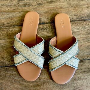 J Crew Sandal Slides Rhinestone Raffia Details Size 8